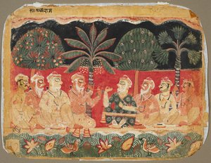 Nanda i starsi, strona z Bhagavata Purany, c. 1525. autorstwa Unbekannt