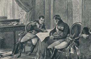 Napoleon i Aleksander w Tilsit studiują mapę Europy, 1807, 1896 autorstwa Unbekannt