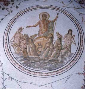 Neptun na swoim rydwanie, z hipokampem i trytonami (mozaika) autorstwa Unbekannt