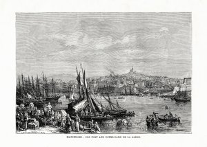 Stary port i Notre Dame de la Garde, Marsylia, Francja, 1879 autorstwa Unbekannt
