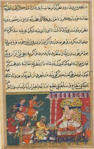 Strona z Tales of a Parrot Tuti-nama: Ósma noc: Astrolog przepowiada katastrofę..., 1558-1 autorstwa Unbekannt