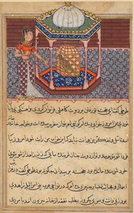Strona z Tales of a Parrot Tuti-nama: Pięćdziesiąta druga noc: Papuga zwraca się do Khujasta..., c1560 autorstwa Unbekannt