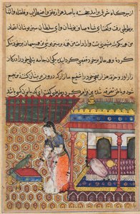 Strona z Tales of a Parrot Tuti-nama: Trzydzieści ósmej nocy: Papuga zwraca się do Khujasta, ok. 1560. autorstwa Unbekannt