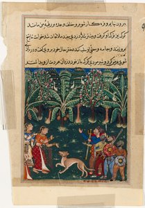 Strona z Opowieści papugi Tuti-nama: Dwunasta noc: Córka kupców..., c. 1560. autorstwa Unbekannt