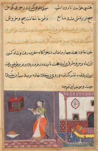 Strona z Tales of a Parrot Tuti-nama: Dwudziesta piąta noc: Papuga zwraca się do Khujasta..., c1560 autorstwa Unbekannt