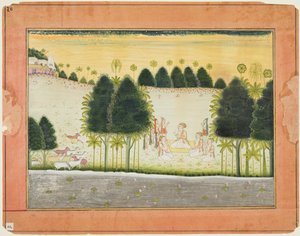 Strona z Bhagavata Purany: Nanda i starsi w naradzie z gopasami 1690-1700. autorstwa Unbekannt