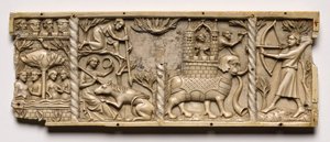 Panel z trumny ze scenami z romansów dworskich, 1330-1350 lub później. autorstwa Unbekannt