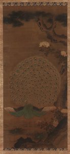 Paw, piwonie i sosna, okres Edo, 1615-1868. autorstwa Unbekannt