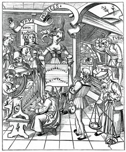 Personifikacja muzyki, z pomocnikami, poetą i muzykami, 1508, 1870 autorstwa Unbekannt