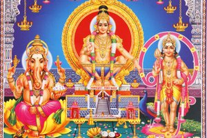 Obraz hinduskich bogów Ganesha, Ayyappa i Subramanya India autorstwa Unbekannt