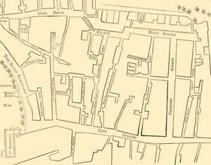 Plan części Westminster w latach 1734-1748 – przed wzniesieniem Great George Street autorstwa Unbekannt