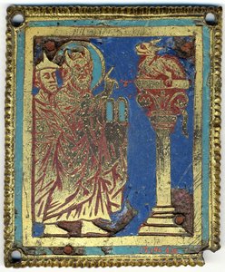 Tablica z Mojżeszem, Aaronem i wężem miedzianym, niemiecki, ca. 1200. autorstwa Unbekannt