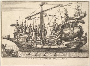 Tablica 12: Atalanta prowadzona przez Dianę Atalata condoti da Diana, w towarzystwie wojowników bearin…, 1664. autorstwa Unbekannt