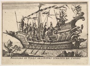 Płyta 13: Argonauts Meleager i Tydeus prowadzony przez Kupidyna Meleagro et Tideo Argonotes condotti..., 1664 autorstwa Unbekannt