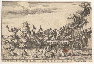 Płyta 16: Statek muzyków z bogiem morza Klaukiem i trytonami Barcha di musici rapra C..., 1664. autorstwa Unbekannt