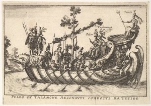 Tablica 7: Peleus i Talamone dowodzeni przez Argonautów z Tetides, z Wspaniałego korowodu w t..., 1664. autorstwa Unbekannt
