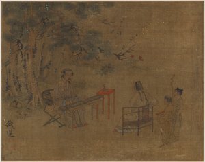 Gra na cytrze pod sosnami, prawdopodobnie dynastia Ming, 1368-1644. autorstwa Unbekannt