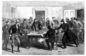 Nalot policji na National Rent Offices w Loughrea, Irlandia, 1887 autorstwa Unbekannt