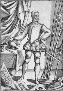 Portret Giacomo Di Grassi, przedstawiający broń, której posługiwania się uczył swoich uczniów, 1575, 1936 autorstwa Unbekannt