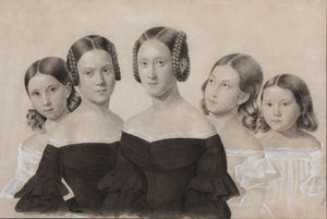 Portret sióstr Yelisaveta, Maria, Praskovya, Alexandra i Anna Dyakov, koniec lat 30. XIX wieku autorstwa Unbekannt