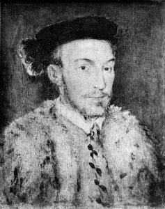 Portret mężczyzny w białym futrze.