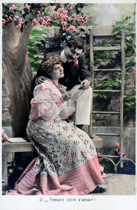 Premierowy list miłosny, stara francuska pocztówka, c1900 autorstwa Unbekannt