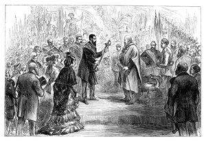 Prezentacja miecza Giuseppe Garibaldiemu w Kryształowym Pałacu, 1864, koniec XIX wieku autorstwa Unbekannt