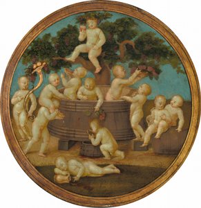 Putti mit einer Weinpresse, um 1500 von Unbekannt