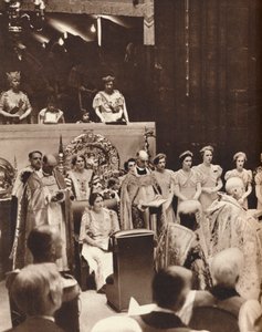 Królowa Elżbieta patrzy, jak jej mąż zostaje koronowany w dniu koronacji, 1937 r. autorstwa Unbekannt