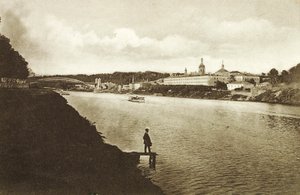 Most kolejowy i Klasztor Nowodziewiczy Klasztor Nowych Dziewic, Moskwa, Rosja, lata 1910. autorstwa Unbekannt