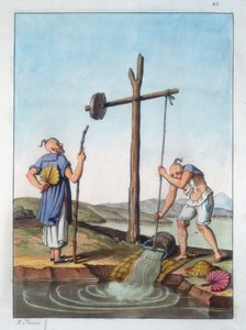 Podnoszenie wody za pomocą shaduf, Chiny, 1825-1835 autorstwa Unbekannt
