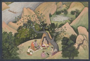 Rama, Sita i Lakszmana w Pustelni Bharadvaja: Ilustrowane folio z..., ca. 1780. autorstwa Unbekannt