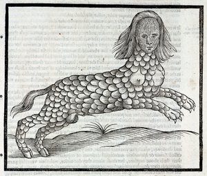 „Representation de la creature Lamia (Sybaris) Gravure tiree de „Historia czworonożnych bestii” d
