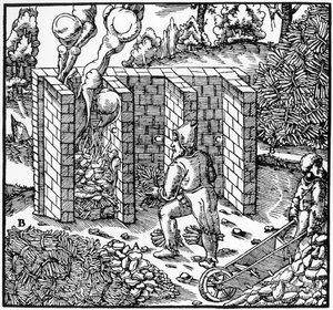 Prażenie rudy miedzi w piecu w C, 1556 autorstwa Unbekannt