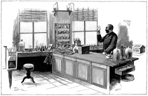 Robert Koch 1843-1910, niemiecki bakteriolog i lekarz w swoim laboratorium autorstwa Unbekannt