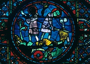 Roland łamie miecz i gra w róg, witraż, katedra w Chartres, Francja, 1194-1260 autorstwa Unbekannt