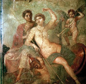 Rzymskie malowidło ścienne Kupidyna, Wenus i Marsa, Pompeje, Włochy autorstwa Unbekannt