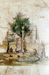 Rzymskie malowidło ścienne przedstawiające mityczny krajobraz, Villa Agryppy Postumus, niedaleko Pompejów, Włochy autorstwa Unbekannt