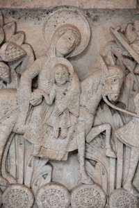 Romańska płaskorzeźba ze stolicy w katedrze Autun przedstawiająca ucieczkę do Egiptu, Autun, Francja autorstwa Unbekannt