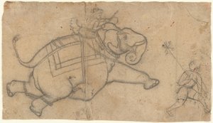 Running Elephant recto, Arkusz ćwiczeń szkiców słonia, połowa XVIII wieku. autorstwa Unbekannt