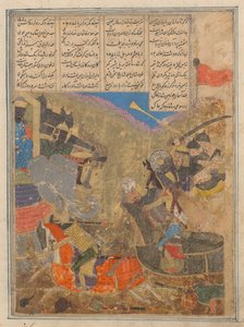 Rustam Battles Sava, Folio z Księgi Królewskiej Szahnamy, XV wiek. autorstwa Unbekannt