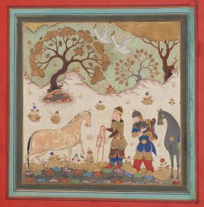 Rustam chwyta Rakhsh, Folio z Księgi Królów Shahnama, połowa XV wieku. autorstwa Unbekannt