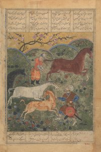Rustam chwyta konia Rakhsh, Folio z Księgi Królów Shahnama..., koniec XV wieku. autorstwa Unbekannt