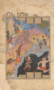 Rustam zabija Białą Div, Folio z Księgi Królów Shahnama, 1560-80. autorstwa Unbekannt