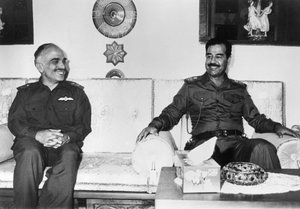 Saddam Husajn i król Jordanii Husajn, Irak, 1987 r. autorstwa Unbekannt