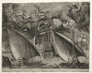 Żaglowce: dwie galery płynące za uzbrojonym trójmistrzem z Phaetonem..., 1561-65. autorstwa Unbekannt