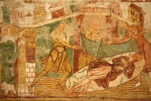Kościół opactwa Saint-Savin sur Gartempe Malowanie sklepienia nawy: scena ze Starego Testamentu z udziałem Noego Saint-Savin Francja autorstwa Unbekannt