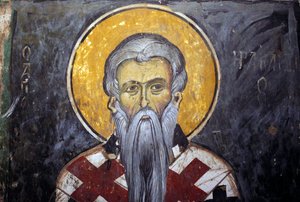Bizantyjski fresk św. Iraklionu (Heraklion) z klasztoru Agios Ioannis Lampadistis, św. Jan Lampadistis z XI wieku Cypr Malowane kościoły UNESCO Troodos, Cypr autorstwa Unbekannt