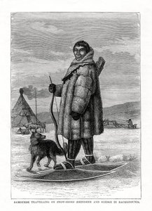 Samoyede podróżujący na rakietach śnieżnych, Rosja, 1877 r. autorstwa Unbekannt