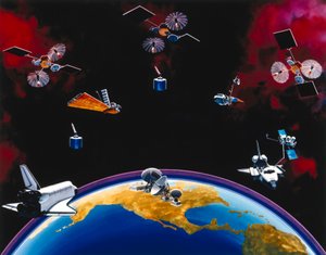 Satelity, komunikacja, konstelacja TDRSS USA i stacja naziemna autorstwa Unbekannt